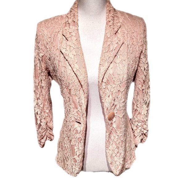 Pink Lace One button blazer lined shirted sleeves gathered waist Size small - Picture 3 of 10
